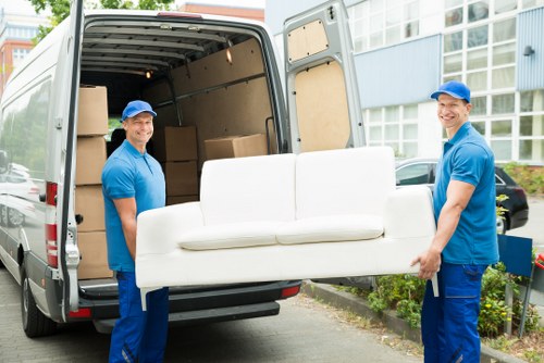 House removal team preparing a move in Notting Hill residential street