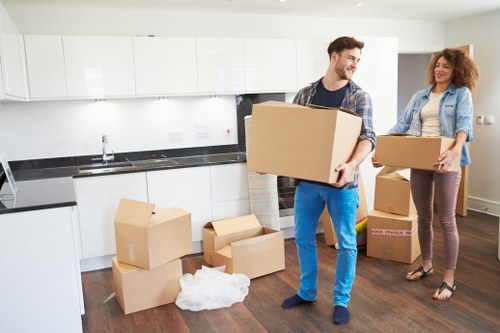 Boxes and student belongings being prepared for a local move
